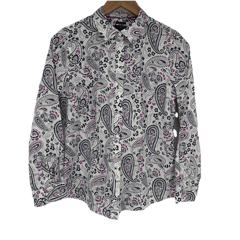 Talbots Womens‎ Button Up Top 10 Petite Cotton Colorful Paisley Preppy Classic